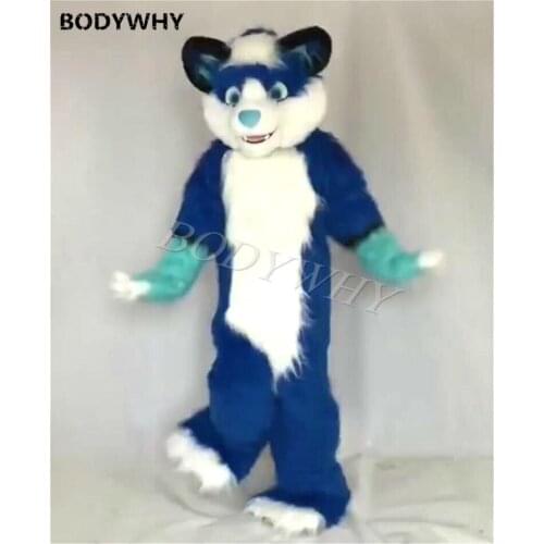Luxury Long Fur Blue Husky Dog Wolf Dog Fox Fursuit Mascot Furry Costume Cosplay Party Kid Birthday Party Fursuit Adult Outfit