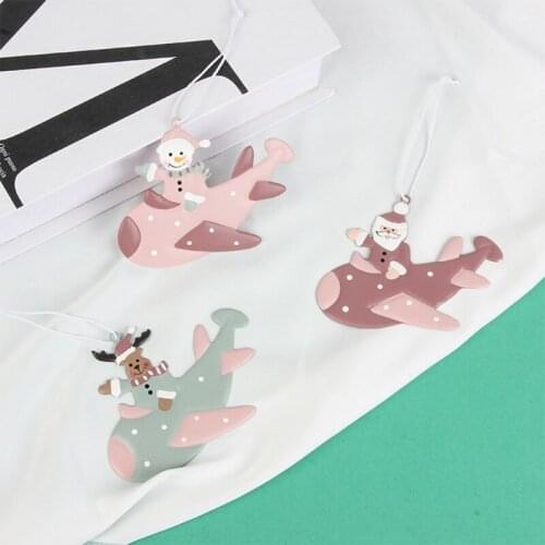 Christmas Airplane Shaped Wrought Iron Pendant Cute Cartoon Santa Snowman Reindeer Xmas Hanging Ornament Home Decor Festive Part