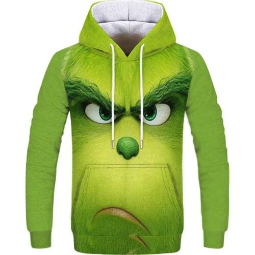 Spring, Autumn and Winter Fashion New Sweater Green Hair 3D Printed Pattern Mens Cool Hoodie Sweater