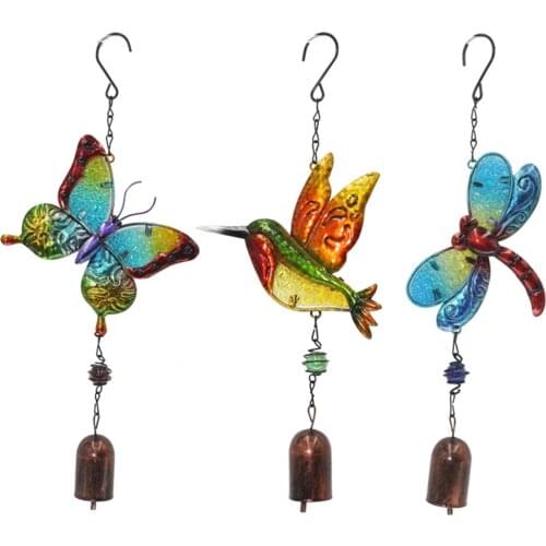 Iron Wind Chime Painted Diamond Glass Painted Butterfly Dragonfly Metal Pendant
