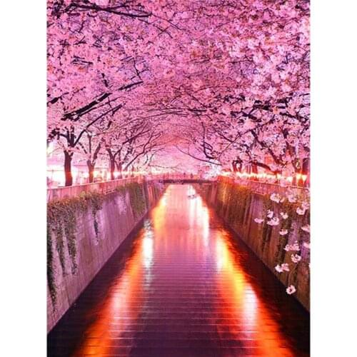 Flower Sakura Printed Water-Soluble Canvas 11CT Cross Stitch Full Kit Embroidery DMC Threads Painting Knitting Different