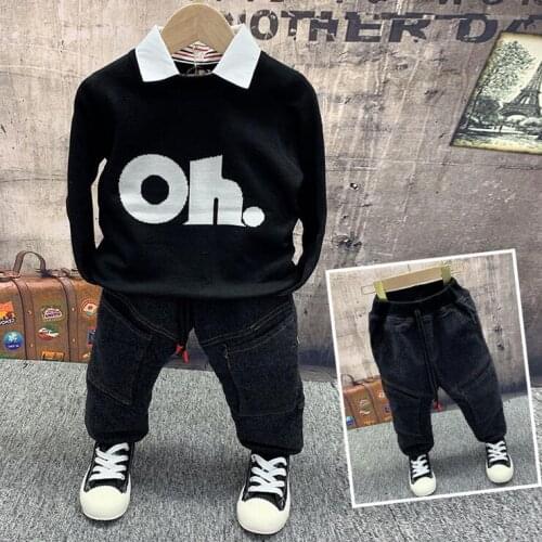 Winter Children Boys Clothes set boys Thick knitted sweater,thick pants Sports Suits kid infant toddler clothes set 2-6years