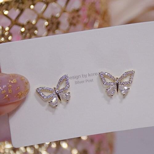 Xinbada Fashion Jewelry S925 Silver Needle Exquisite Micro-inlaid Zircon Butterfly Small Stud Earrings for Woman