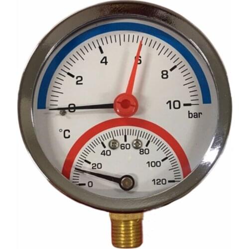Y80 pressure temperature one body surface, 0-10bar temperature 120 degree water pressure gauge