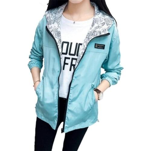 Womens Spring Autumn Casual Hooded Two Sides Wear Trench Coat Long Sleeve Zipper Short Thin Coat