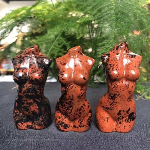 1pc 80-100g Natural Obsidian Female Model Statue Hand Polished Standing Decoration Home Office Decoration