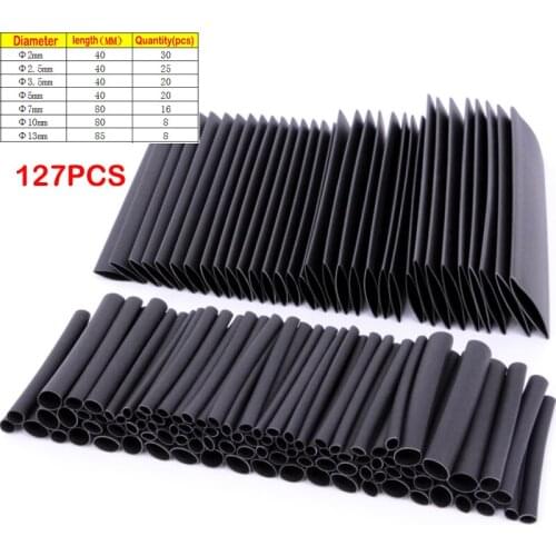127pcs/Set Polyolefin Shrinking Assorted Heat Shrink Tube Wire Cable Insulated Sleeving Tubing Set 2:1 Waterproof Pipe Sleeve