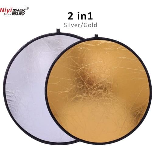 2 in 1 32"/80cm Gold an silver Handhold Multi Collapsible Portable Disc Light Reflector for Photography Studio Accessories