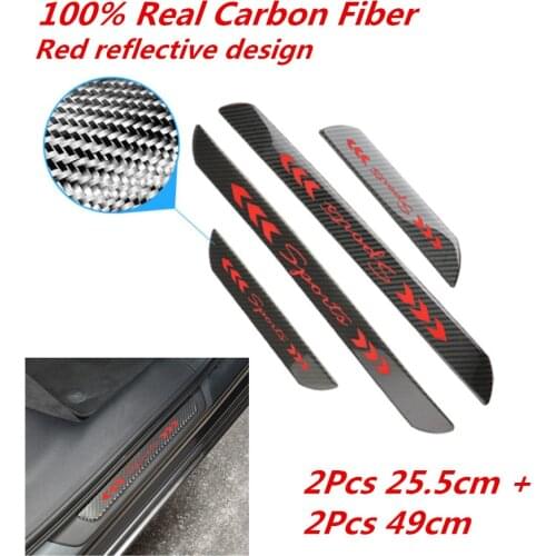 25.5cm& 49cm Car Door Welcome Plate Sill Scuff Cover Panel Sticker Real Carbon Fiber