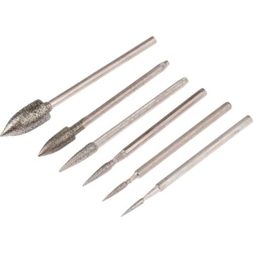 6Pcs Dremel Accesories 2.35mm Shank Electroplating Diamond Grinding Head Polished Needle Jade Stone Carving Engraving Tool