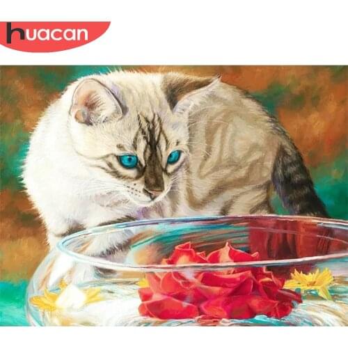 HUACAN Diamond Painting Mosaic Cat Full Square/round Home Decor Diamond Embroidery Animal Wall Stickers