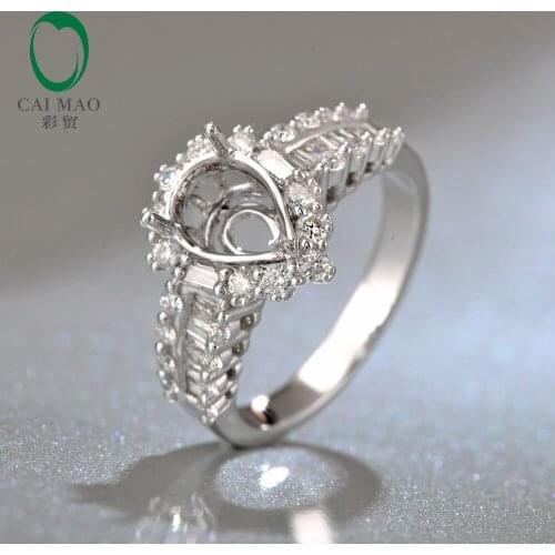 Free shipping 18k/Au750 White Gold Hold 6x8mm Pear Cut Stones & 0.89ct Round Cut H SI1 Ring Setting