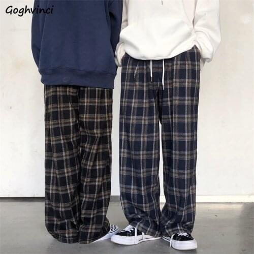 Plaid Casual Pants Women Wide Leg Trousers Loose Korean Style Drawstring All-match Students Trendy Teens Harajuku High Street BF