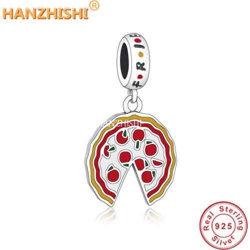 2021 Real 925 Sterling Silver Enamel Pizza Dangle Charm Food Pendant Beads Fit Original Pandora Charm Bracelet Jewelry Making
