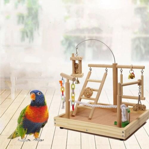 Solid Wood Parrot Stand Playground With Ladder Swing Bird Accessories Playgym For Bird Wood Stands Hanging Chew Toys HW193
