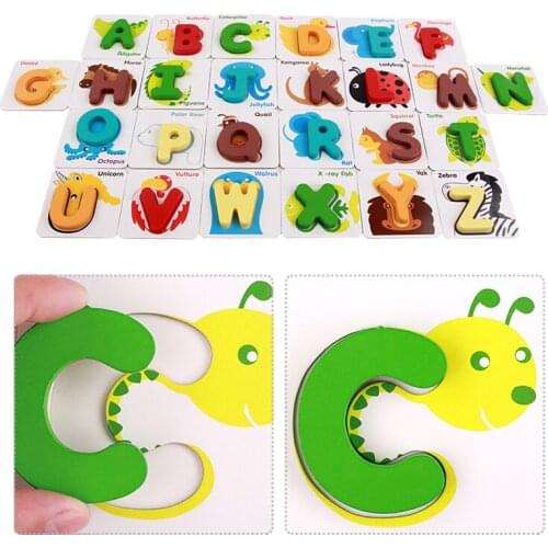 Kids 1-10 Digital/26pcs Alphabet Block Cognitive Matching Puzzles Children Early Learning Aids Wood Jigsaw Card Educational Toys