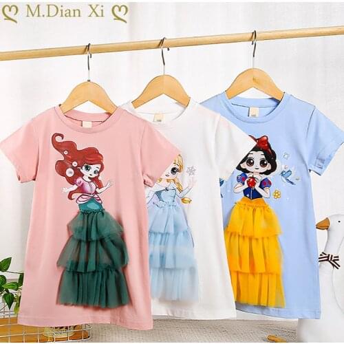 Childrens Clothing Girls Summer Casual Shortsleeve T-shirt Dress Cartoon Elsa Pattern Anime Clothes Christmas Dress for Girls