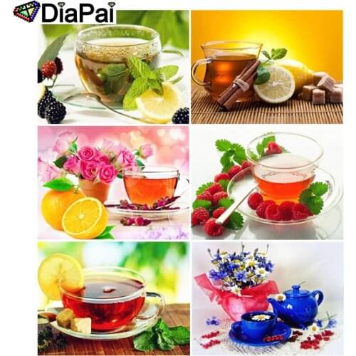 DIAPAI 5D DIY Diamond Painting 100% Full Square/Round Drill "Lemon teacup landscape" 3D Embroidery Cross Stitch Home Decor