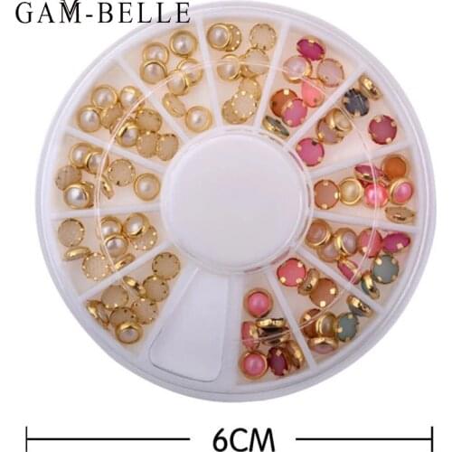 GAM-BELLE 5mm Nail Art Rhinestones Pearl Mixed Color Nail Art Decorations Metal Studs Nail Glitter Beads Manicure Accessories