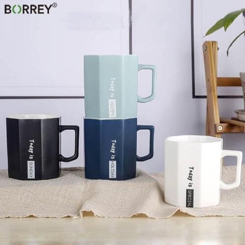 BORREY 300ML Ceramic Coffee Mug Tea Cup White Porcelain Milk Juice Mugs Geometric Cups And Mugs Oolong Puer Green Tea Cup
