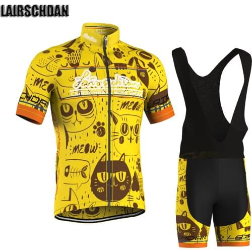 LairschDan Unisex Yellow Cat Cycling Jersey Set 2021 Bicycle Clothing tenue velo homme Summer MTB Outfit Bike Riding Dress Suit