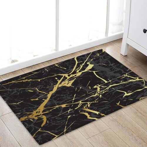 Else Black White Golden Abstract Marble Stones 3d Print Non Slip Microfiber Living Room Modern Carpet Washable Area Rug Mat