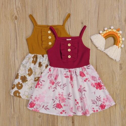 Summer Girls Trendy Casual Sleeveless Slip Dress Boat Neck Sleeveless Floral Printed Pattern Brown/ Wine Red