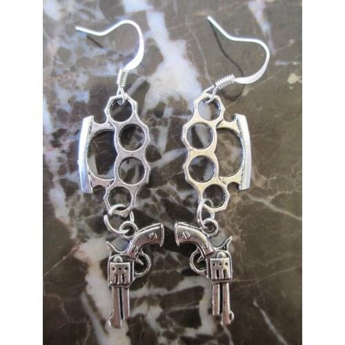 Hot !! - Fashion Jewelry Earrings - Brass Knuckles & Guns - Charm Pendant - Tibetan Silver - a gift for woman - 10 pairs-4