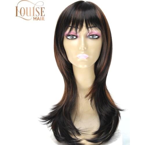 Louise Hair Long Straight Mixed Highlights Mix Black Color Red Brown Wig 16 Inch Synthetic Hair Wigs For Black Women