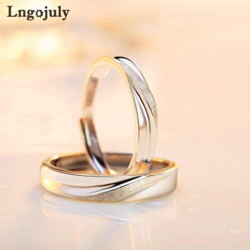 Trendy Lover Rings 100% Real 925 Sterling Silver Rings Wedding Rings Couple Jewelry Ring Valentine Gift Engrave Scrub Rings