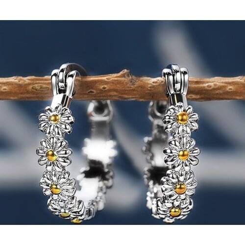 Fresh Girl 925 Silver Color Fashion Beautiful Flower Ear Ring Ear Bone Ear Buckle Personality Women Simple Earring Jewelry