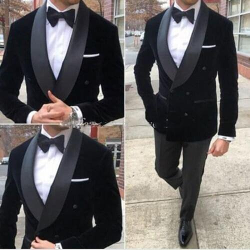Mens velvet double-breasted lapels groom tuxedo Mens suit wedding/prom best man suit jacket (jacket + pants)
