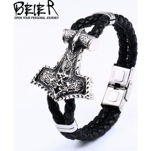 Beier 316L Stainless Steel dropshipping thors hammer mjolnir bracelet viking scandinavian norse viking bracelet Men BC-L050