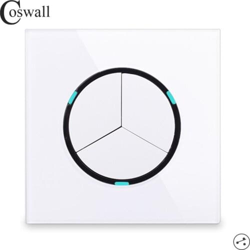 Coswall 3 Gang 2 Way Random Click On / Off Wall Light Switch LED Indicator Pass Through Switch Switched Glass Panel Grey Gray