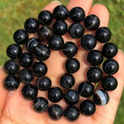 Natural Black Striped Sardonyx Agates Onyx Stone Beads Loose Spacer Beads For Jewelry Making Diy Bracelet Necklace 4/6/8/10MM