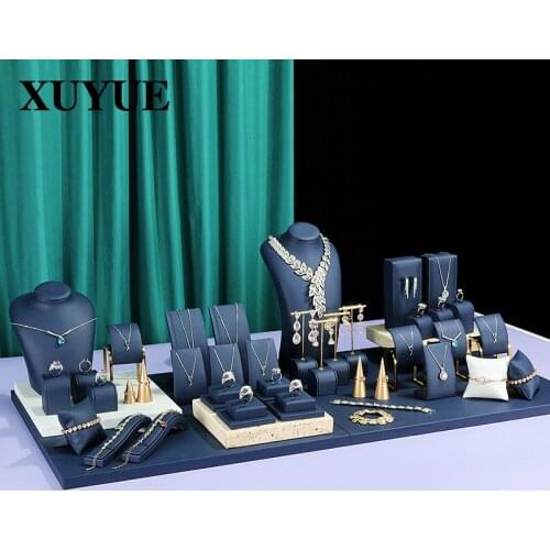 New jewelry display stand blue suit necklace ring earrings jewelry stand jewelry display props in stock PU