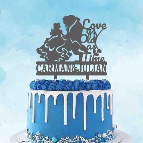 Personalized Wedding Cake Topper Custom Couple Name Beauty and The Beast Love as Old as Time Wedding Decoration Cake Topper
