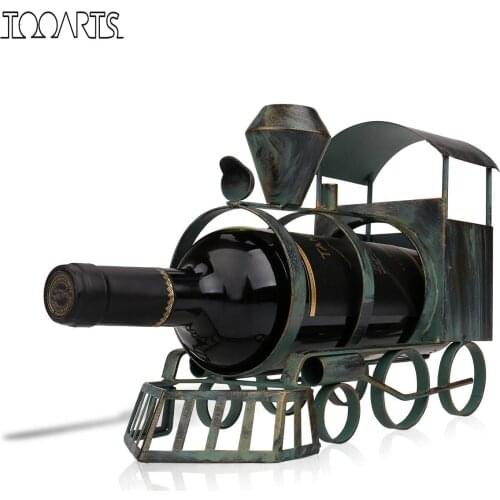 Tooarts Wine Rack Holder Figurine Train Wine Bottle Holder Iron Art Figurine Home Decoration Accessories For Home