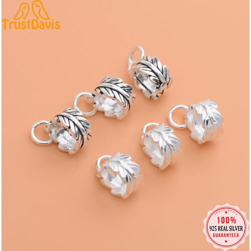 TrustDavis Real 925 Sterling Silver Fashion Round Leaves Charm Pendant Handmade DIY Accessories Fine Jewelry Wholesale HY101