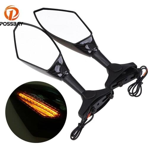 POSSBAY End Handlebar Mirrors For Honda Harley Yamaha Suzuki Motorcycle Turn Signal Mirrors Cafe Racer Rearview Mirrors