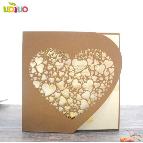 Supply wedding items personalized heart shape card pocket laser cut invitation card sample price