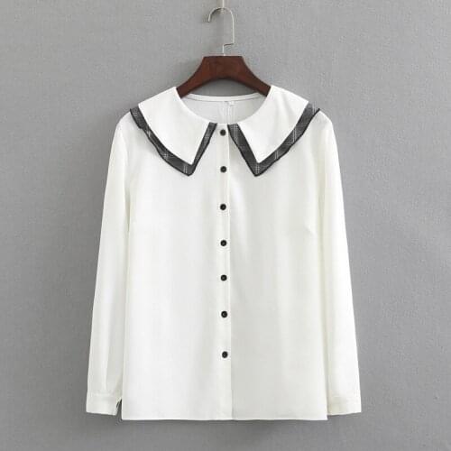 Plus Size XL-4XL Womens White Blouse Long Sleeved Turn Down Collar Simple A-line Tops Large Size Officewear Blusas