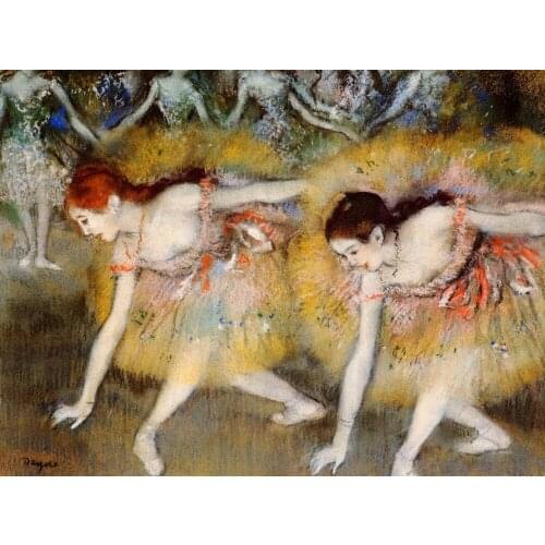 Hand painted Dancers bending down oil painting on canvas recreation for bedroom art