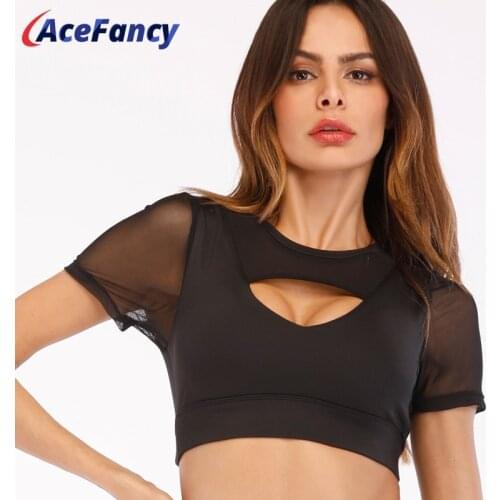 Acefancy Push Up Yoga Top Short Sleeve Sport Crop Top Yoga T-Shirt Sexy Fitness Gym Top Women XK039 Blouses Womens Sports Shirt