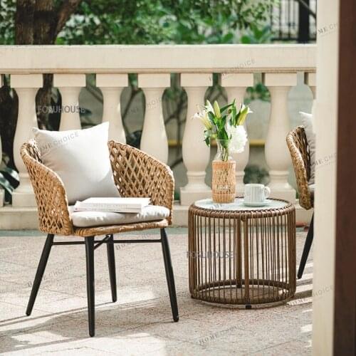 Nordic Outdoor Furniture Rattan Chair Three Piece Combination Courtyard Garden Rattan Balcony Leisure Chairs Outdoor Beach Chair