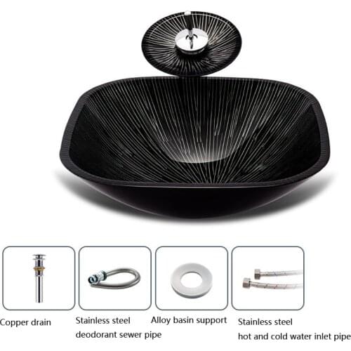 Tempered Glass Above Counter Basin Simple Art Basin Bathroom Basin L420*W420*H135mm or H138mm*T12MM With faucet&drain&pipe