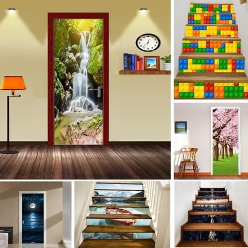 Waterfall Door Sticker Self-adhesive Waterproof Wallpaper Posters DIY Vinyl 3D View Wall Mural Decals Home Decoration deurposter