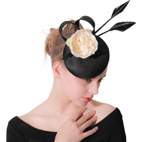 Black Imitation Sinamay Fascinators Headwear Silk Flowers Bridal Event Occasion Hat for Kentucky Derby Church Wedding Millinery