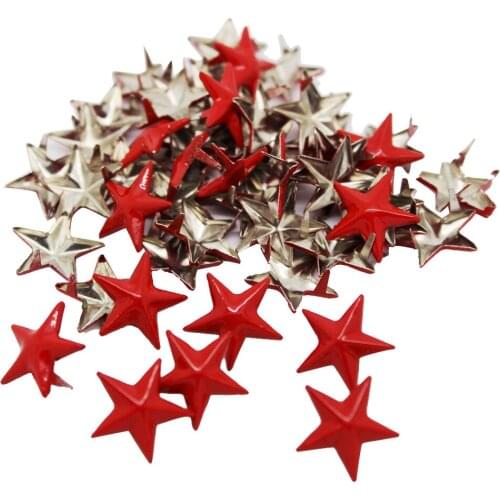 50Pcs Big Red Star Rivet Stud Punk Leathercraft DIY Punk Claw Rivets for Clothes Bags Jeans Shoes Hats Leather Bracelets - 15mm