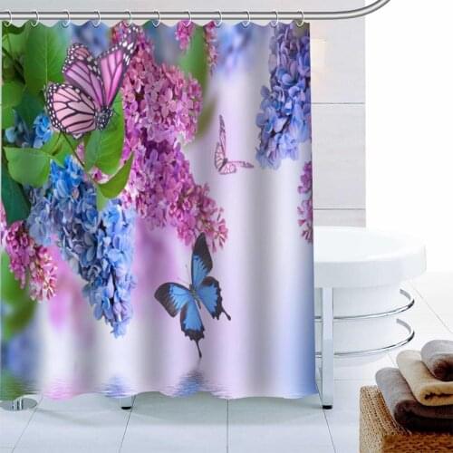 Custom Lilac Flower Anime Shower Curtain Waterproof Fabric Bath Curtain 180X180cmPolyester Fabric Bathroom Curtain